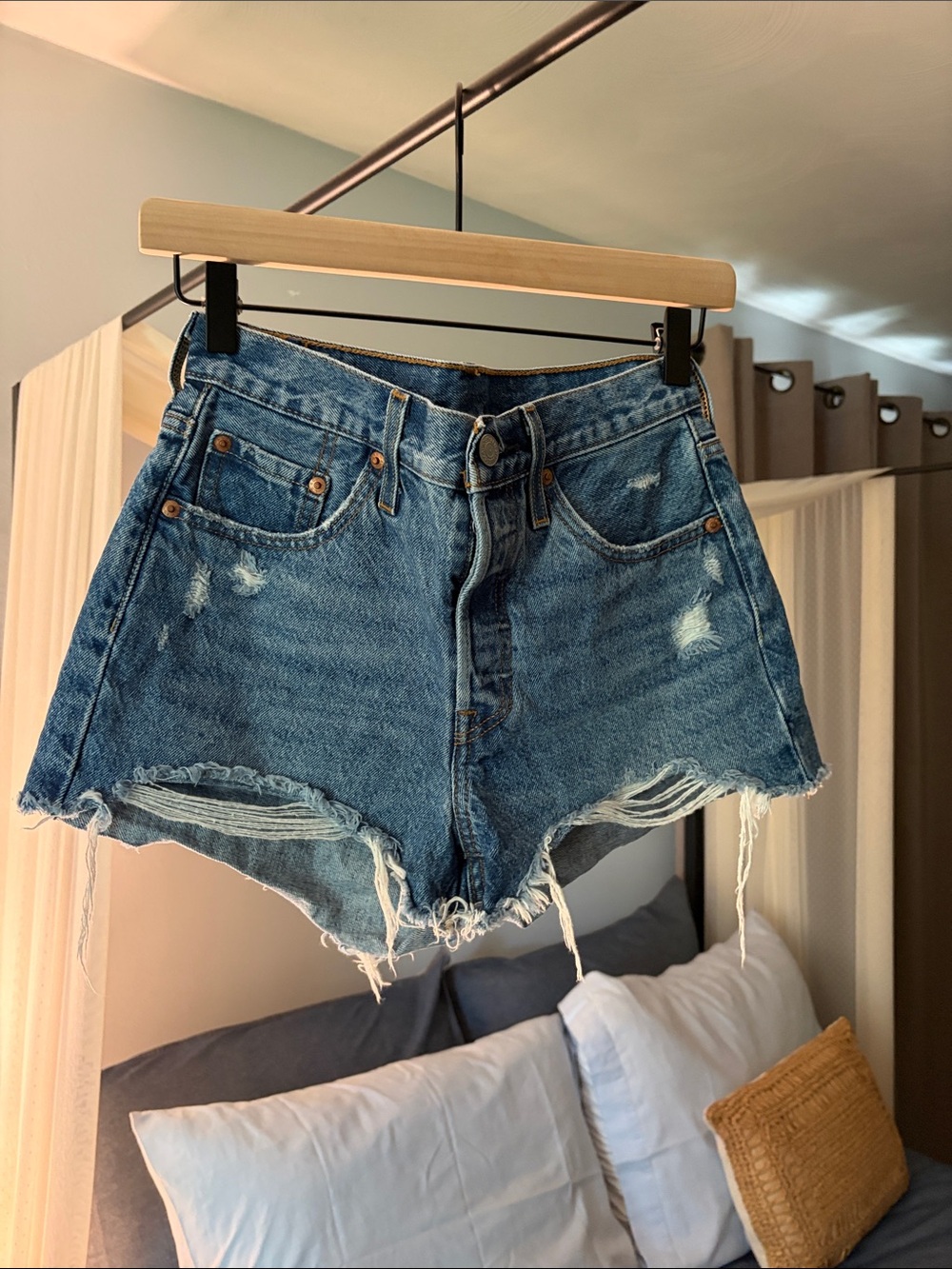 Levi's Distressed Blue Denim Jean Shorts